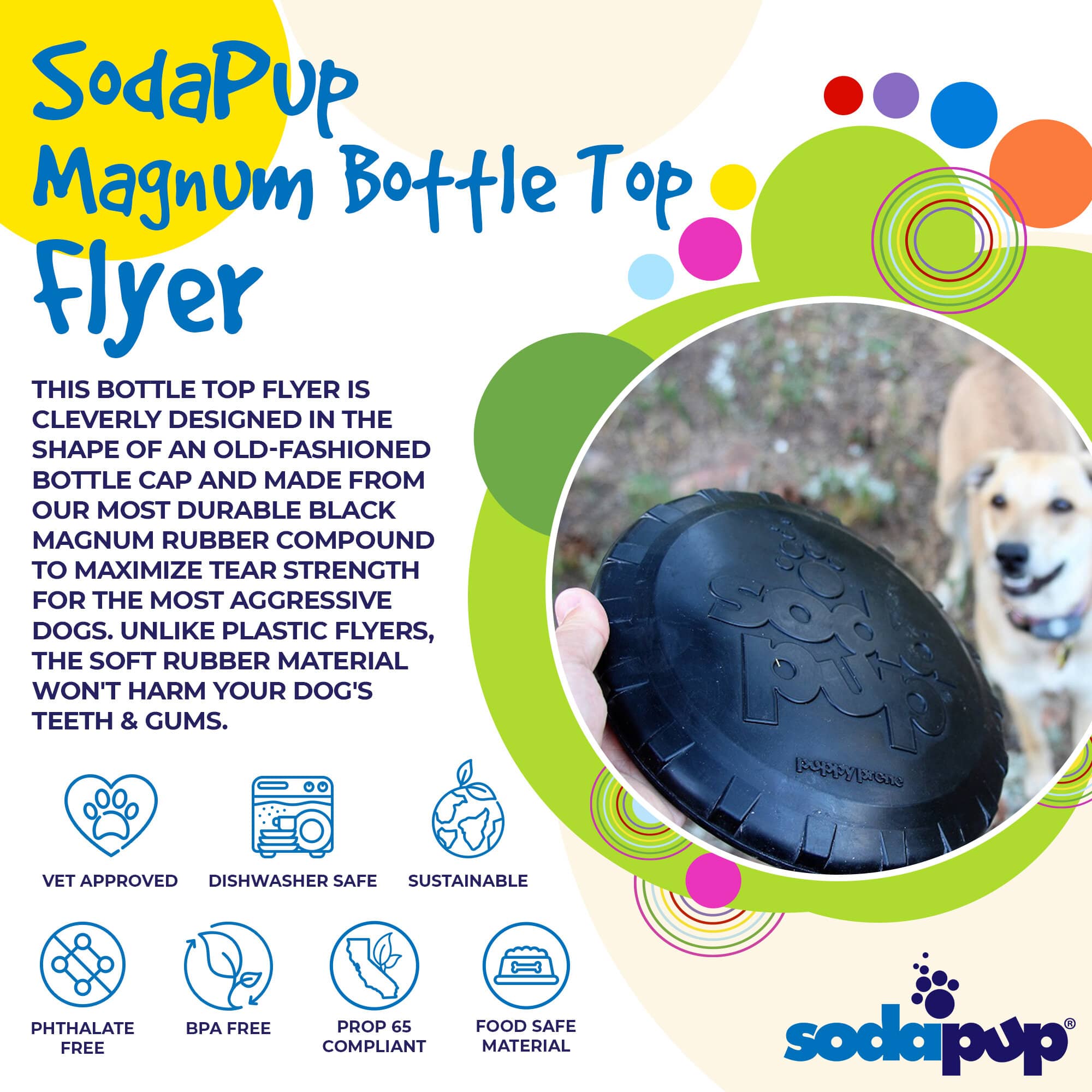 Magnum Bottle Top Flyer Rubber Frisbee Dog Toy for Power Chewers