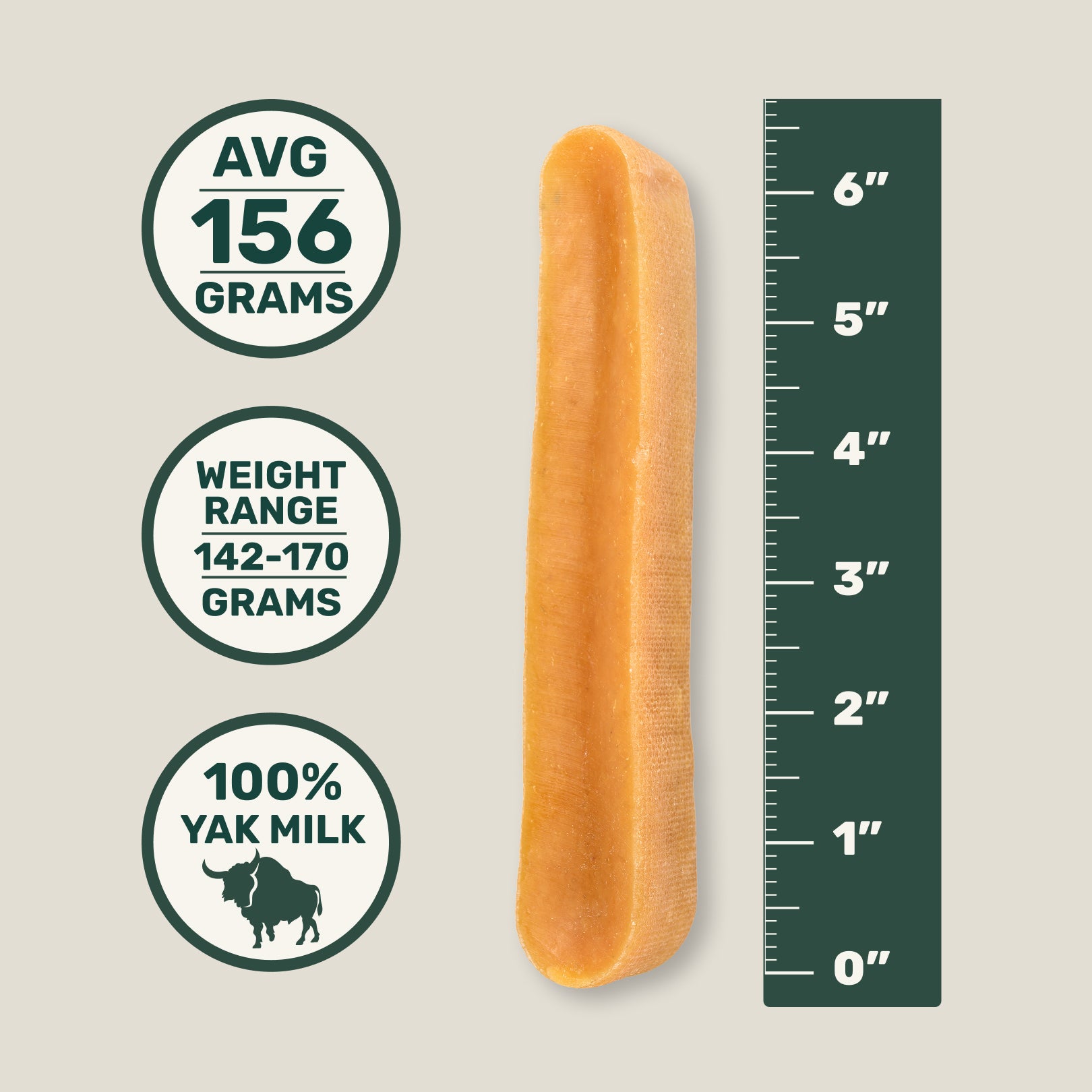 Yak milk bar with weight and measurement details on a beige background